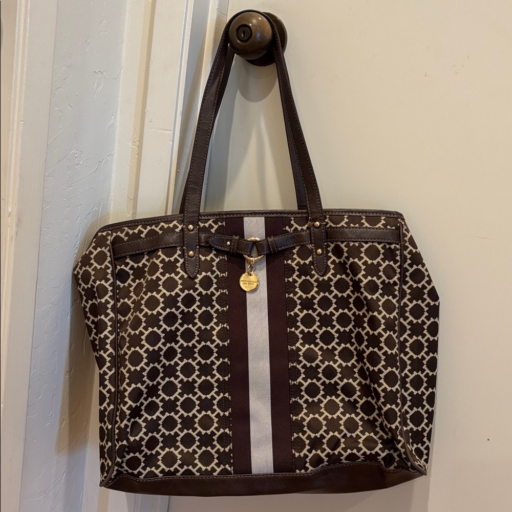Tommy Hilfiger Brown and Cream Tote Bag